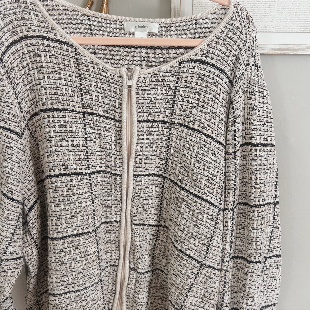 CJ Banks Cream & Black Zipper Sweater Cardigan, 3X